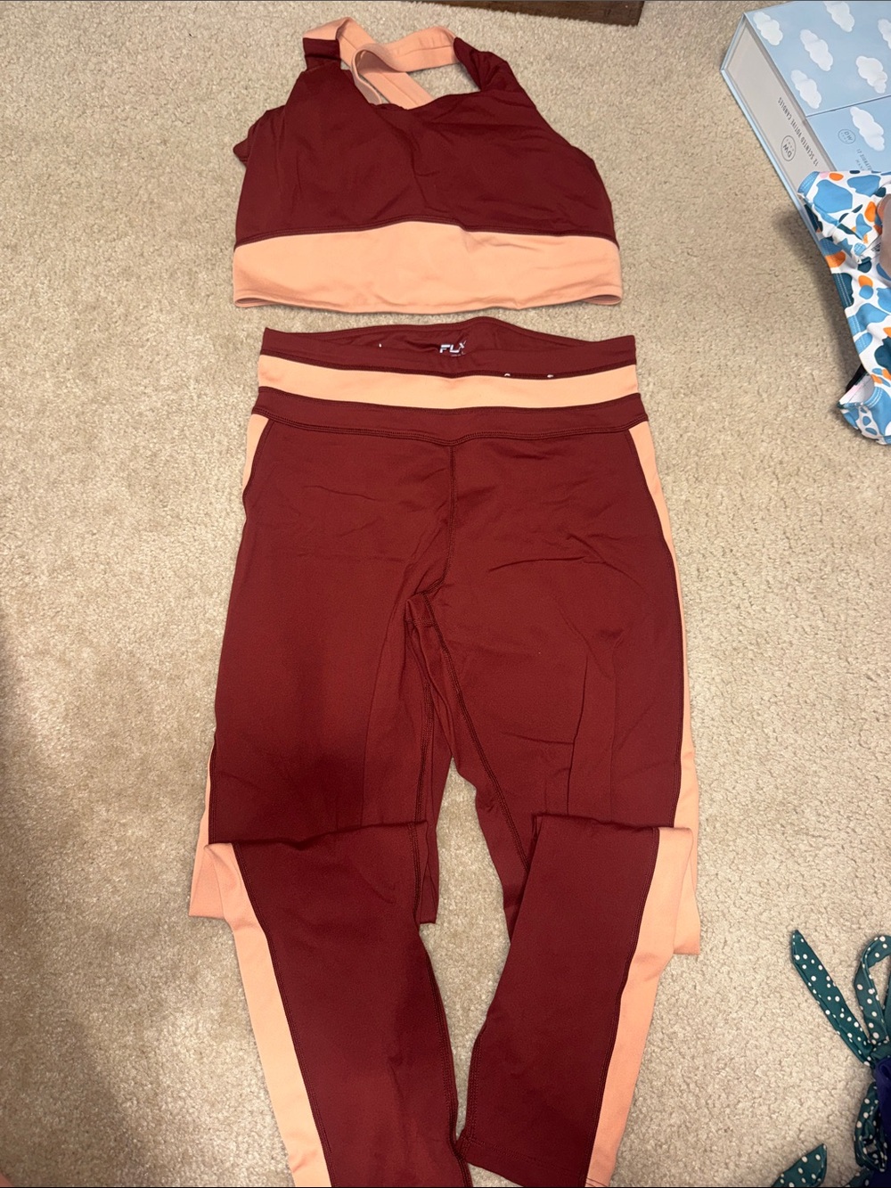 Burgundy and Peach Workout Set - Top + Leggings